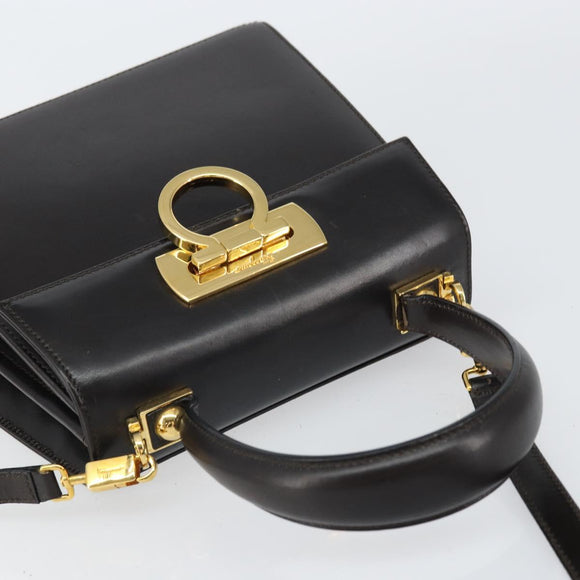 Salvatore Ferragamo Gancini Hand Bag Leather 2way Dark Brown Gold Auth yk20123