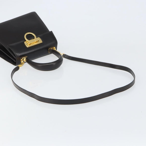 Salvatore Ferragamo Gancini Hand Bag Leather 2way Dark Brown Gold Auth yk20123
