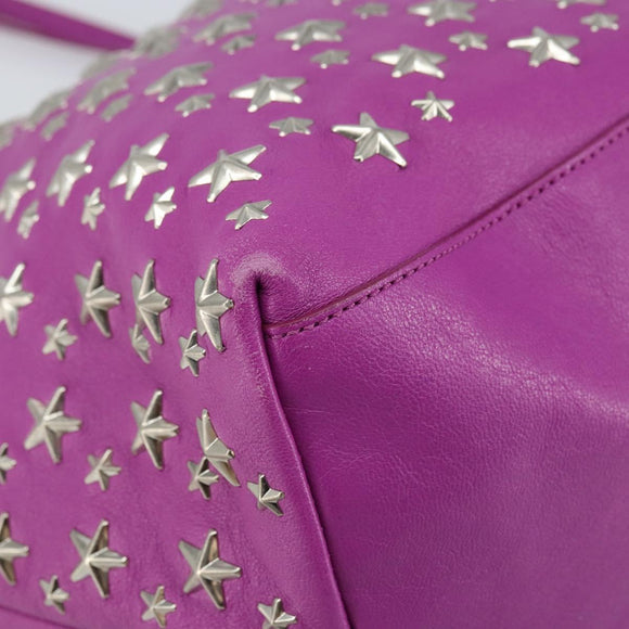 Jimmy Choo Studs Tote Bag Leather Purple Silver Auth yk20140