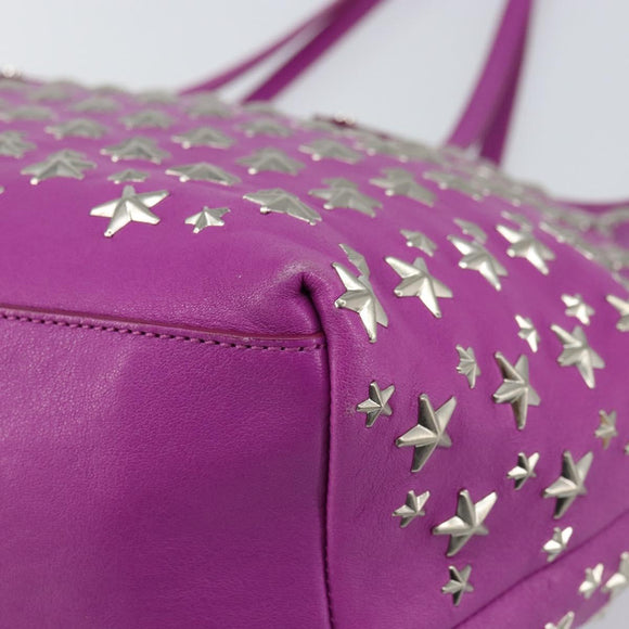 Jimmy Choo Studs Tote Bag Leather Purple Silver Auth yk20140