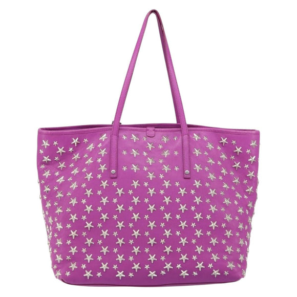 Jimmy Choo Studs Tote Bag Leather Purple Silver Auth yk20140
