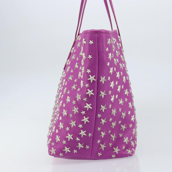 Jimmy Choo Studs Tote Bag Leather Purple Silver Auth yk20140