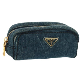 PRADA Pouch Denim Blue Gold Auth yk20168V