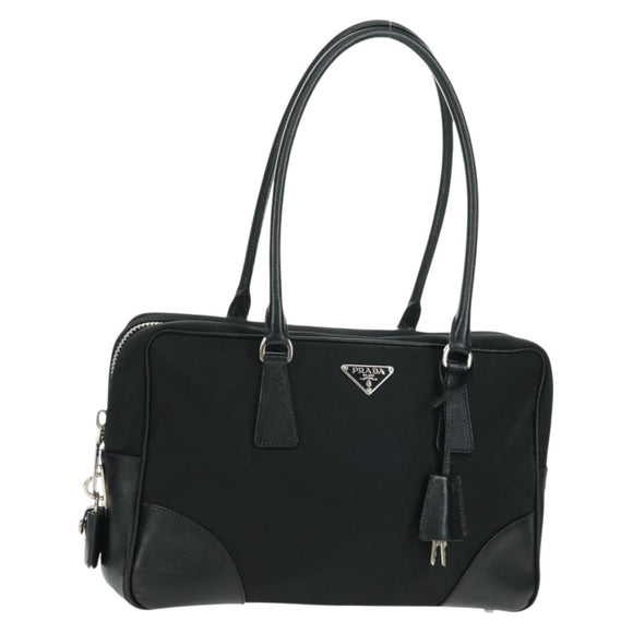 PRADA Shoulder Bag Nylon Leather Black Silver Auth yk20181V