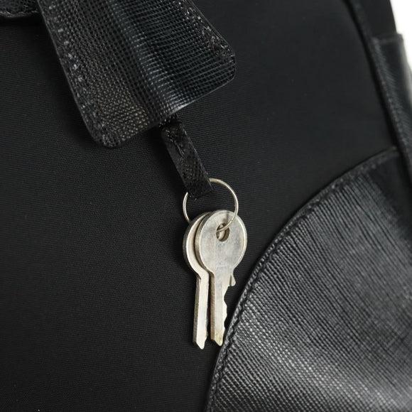 PRADA Shoulder Bag Nylon Leather Black Silver Auth yk20181V