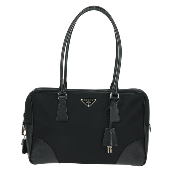 PRADA Shoulder Bag Nylon Leather Black Silver Auth yk20181V