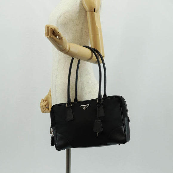 PRADA Shoulder Bag Nylon Leather Black Silver Auth yk20181V