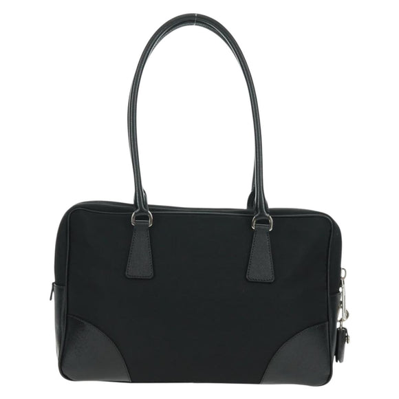 PRADA Shoulder Bag Nylon Leather Black Silver Auth yk20181V