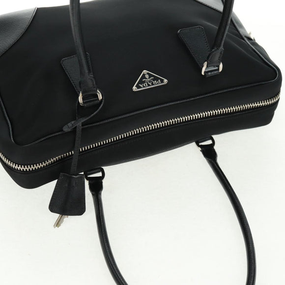 PRADA Shoulder Bag Nylon Leather Black Silver Auth yk20181V