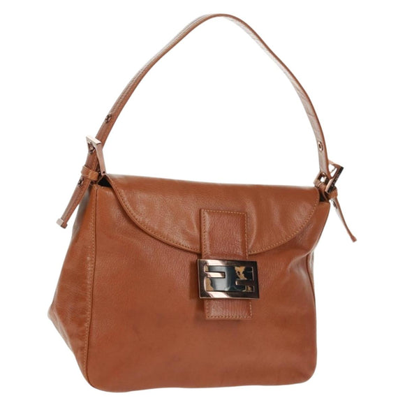 FENDI Mamma Baguette Shoulder Bag Leather Brown Auth yk20189SAV