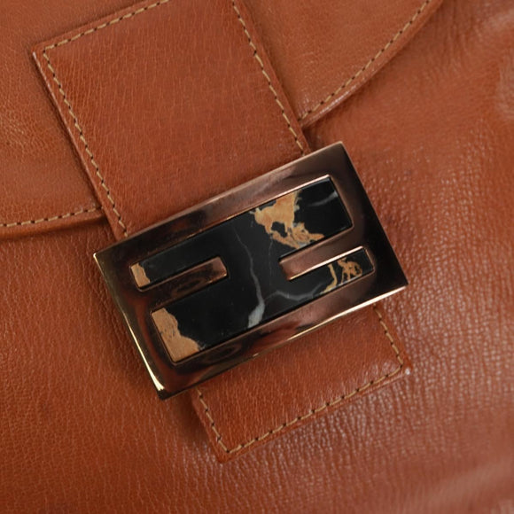 FENDI Mamma Baguette Shoulder Bag Leather Brown Auth yk20189SAV