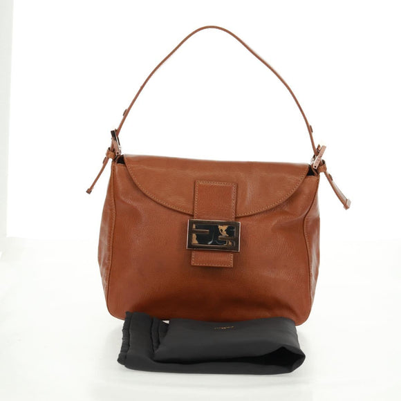 FENDI Mamma Baguette Shoulder Bag Leather Brown Auth yk20189SAV