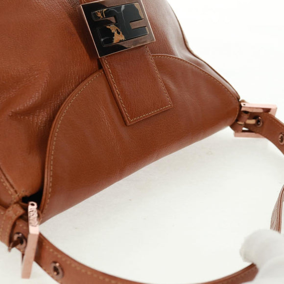 FENDI Mamma Baguette Shoulder Bag Leather Brown Auth yk20189SAV