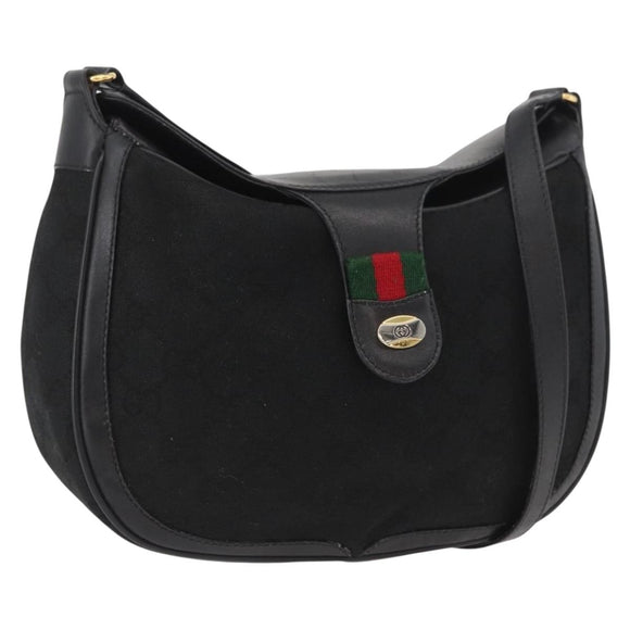 GUCCI GG Canvas Web Sherry Line Shoulder Bag Black Gold 10 02 056 Auth yk20193A