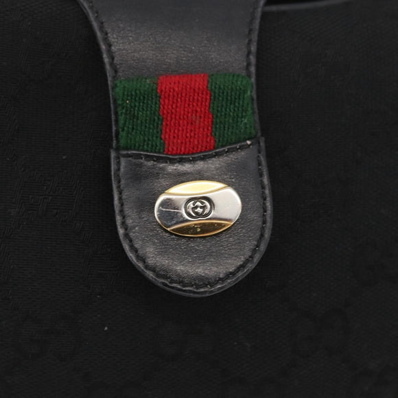 GUCCI GG Canvas Web Sherry Line Shoulder Bag Black Gold 10 02 056 Auth yk20193A