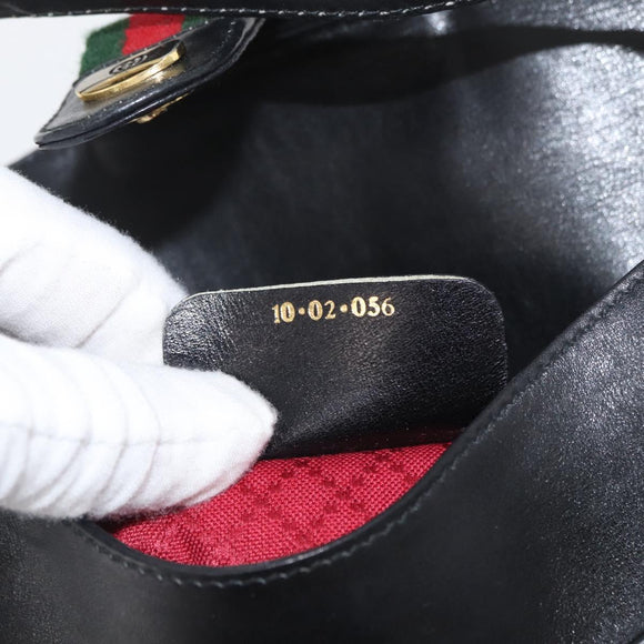 GUCCI GG Canvas Web Sherry Line Shoulder Bag Black Gold 10 02 056 Auth yk20193A