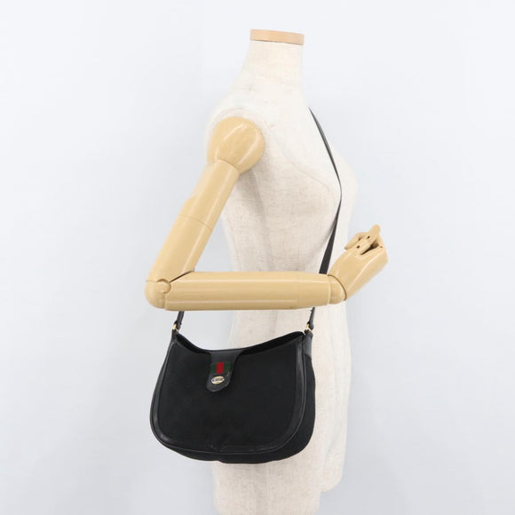 GUCCI GG Canvas Web Sherry Line Shoulder Bag Black Gold 10 02 056 Auth yk20193A