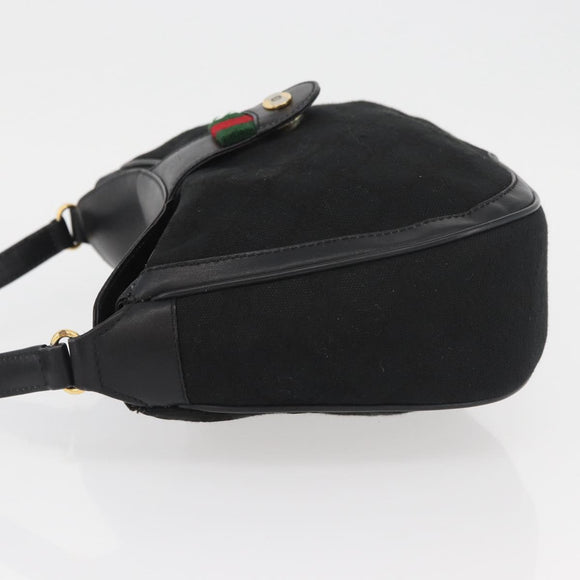 GUCCI GG Canvas Web Sherry Line Shoulder Bag Black Gold 10 02 056 Auth yk20193A