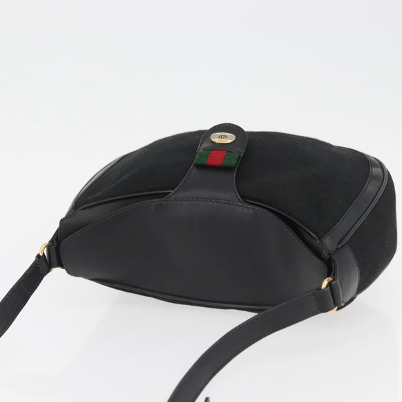 GUCCI GG Canvas Web Sherry Line Shoulder Bag Black Gold 10 02 056 Auth yk20193A