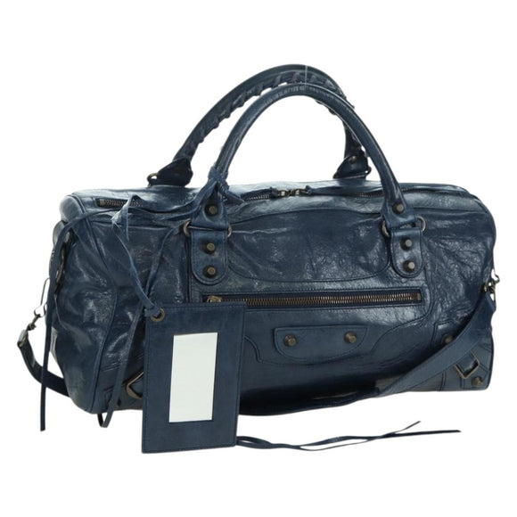 BALENCIAGA The Twiggy Hand Bag Leather 2way Navy 128523 Auth yk20202SAM