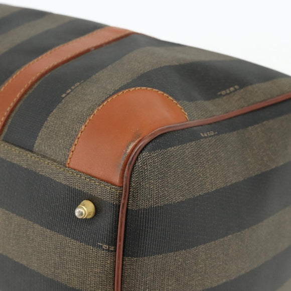 FENDI Pecan Canvas Boston Bag PVC Brown Black Auth yk20237