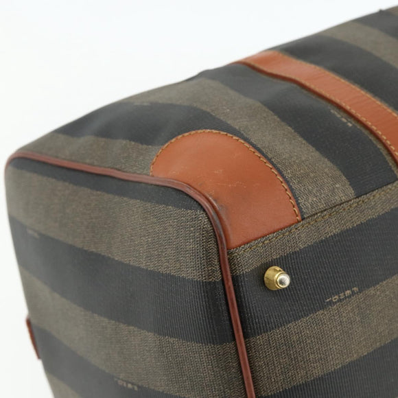FENDI Pecan Canvas Boston Bag PVC Brown Black Auth yk20237