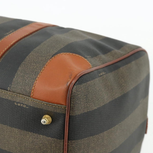 FENDI Pecan Canvas Boston Bag PVC Brown Black Auth yk20237