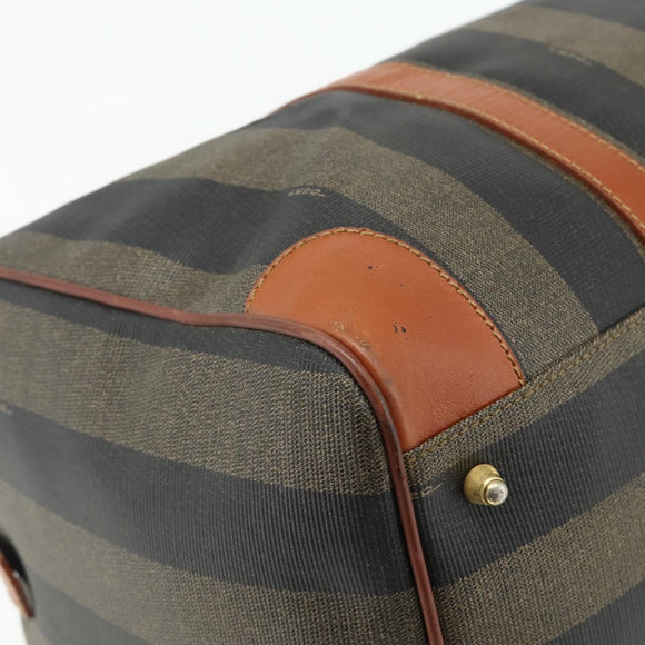 FENDI Pecan Canvas Boston Bag PVC Brown Black Auth yk20237