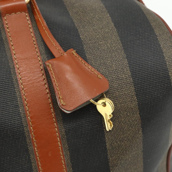 FENDI Pecan Canvas Boston Bag PVC Brown Black Auth yk20237