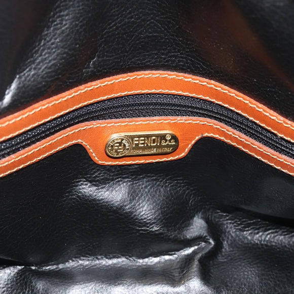 FENDI Pecan Canvas Boston Bag PVC Brown Black Auth yk20237