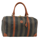 FENDI Pecan Canvas Boston Bag PVC Brown Black Auth yk20237-1