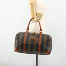 FENDI Pecan Canvas Boston Bag PVC Brown Black Auth yk20237-24