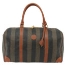FENDI Pecan Canvas Boston Bag PVC Brown Black Auth yk20237-13
