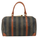 FENDI Pecan Canvas Boston Bag PVC Brown Black Auth yk20237-2