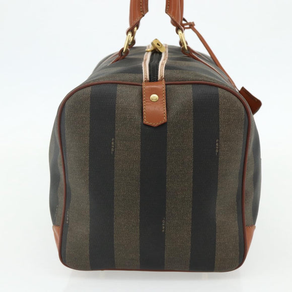FENDI Pecan Canvas Boston Bag PVC Brown Black Auth yk20237