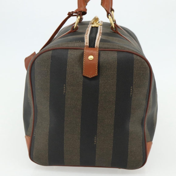 FENDI Pecan Canvas Boston Bag PVC Brown Black Auth yk20237