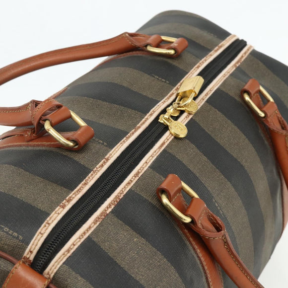 FENDI Pecan Canvas Boston Bag PVC Brown Black Auth yk20237