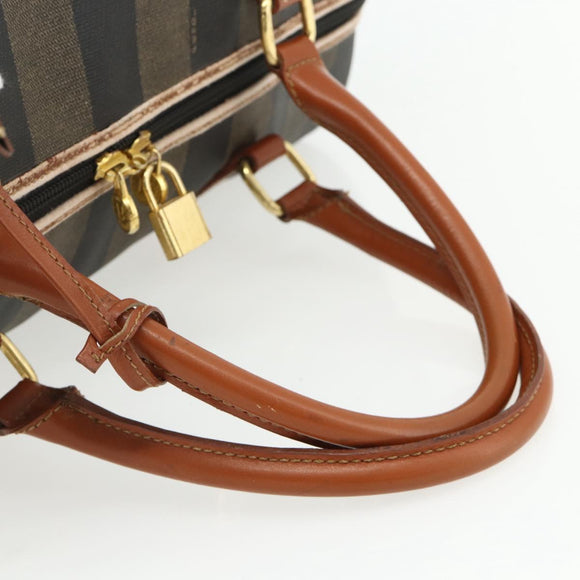 FENDI Pecan Canvas Boston Bag PVC Brown Black Auth yk20237