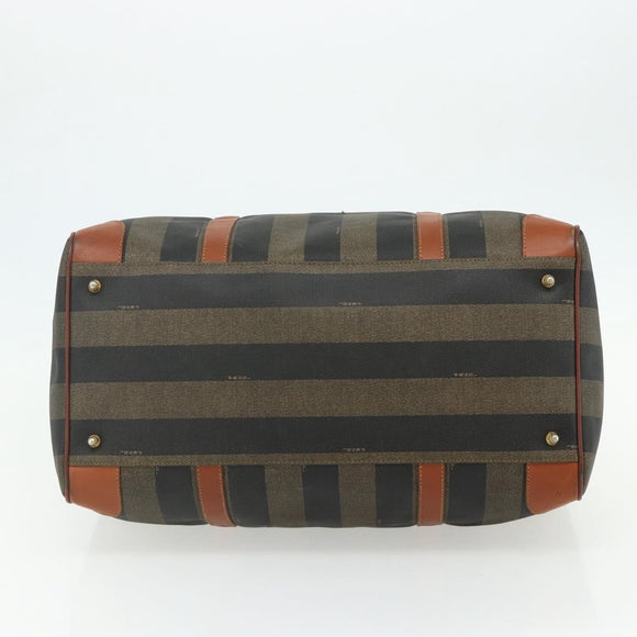 FENDI Pecan Canvas Boston Bag PVC Brown Black Auth yk20237