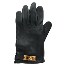 HERMES Kelly Gloves Leather Size 7 Black Auth yk20238M - 0