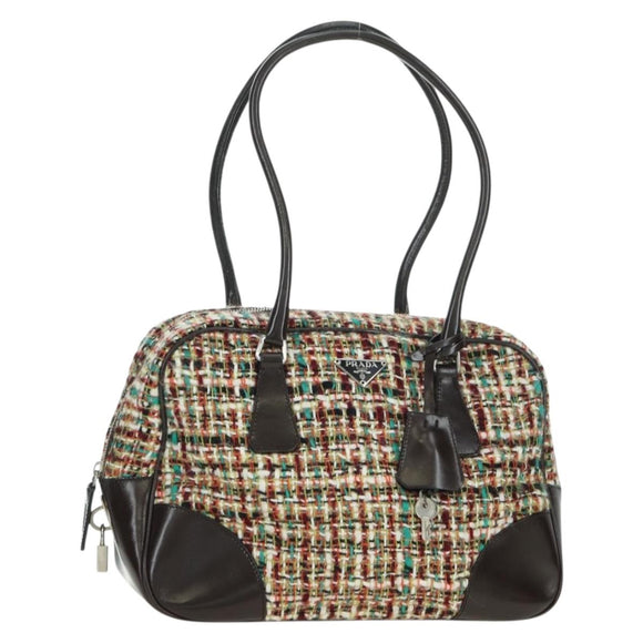 PRADA Shoulder Bag Tweed Multicolor Silver Auth yk20245SAM