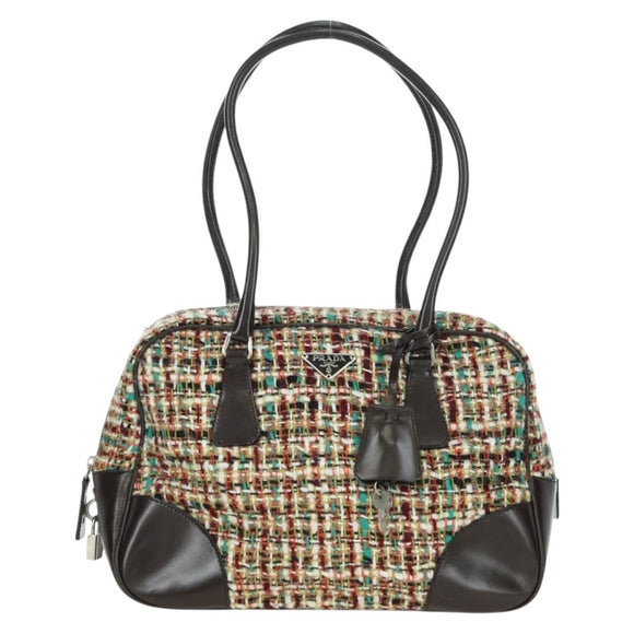 PRADA Shoulder Bag Tweed Multicolor Silver Auth yk20245SAM