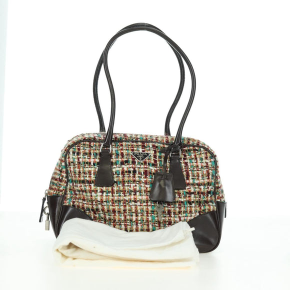 PRADA Shoulder Bag Tweed Multicolor Silver Auth yk20245SAM