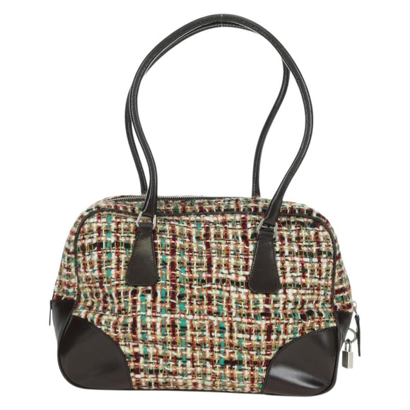 PRADA Shoulder Bag Tweed Multicolor Silver Auth yk20245SAM