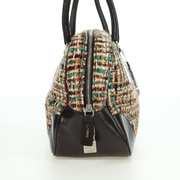 PRADA Shoulder Bag Tweed Multicolor Silver Auth yk20245SAM