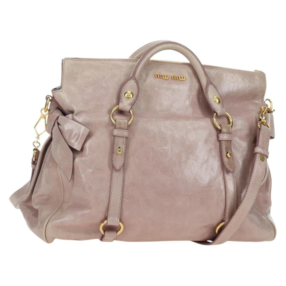 Miu Miu Matelasse Hand Bag Leather 2way Pink Gold Auth yk20248SAM