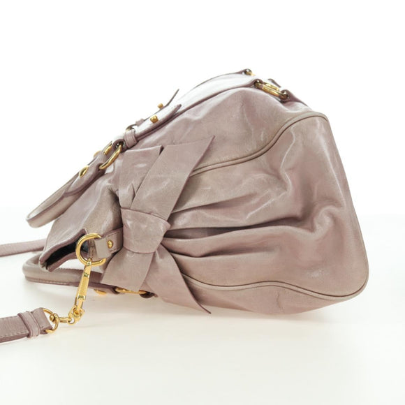 Miu Miu Matelasse Hand Bag Leather 2way Pink Gold Auth yk20248SAM