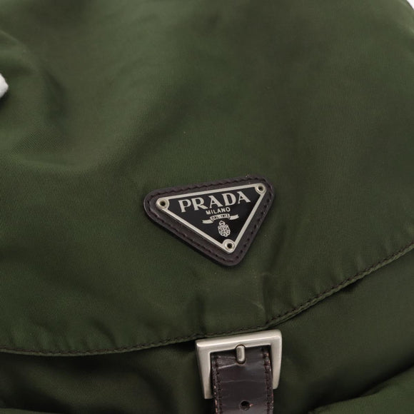 PRADA Rugzak Nylon Khaki Zilver Auth yk20253