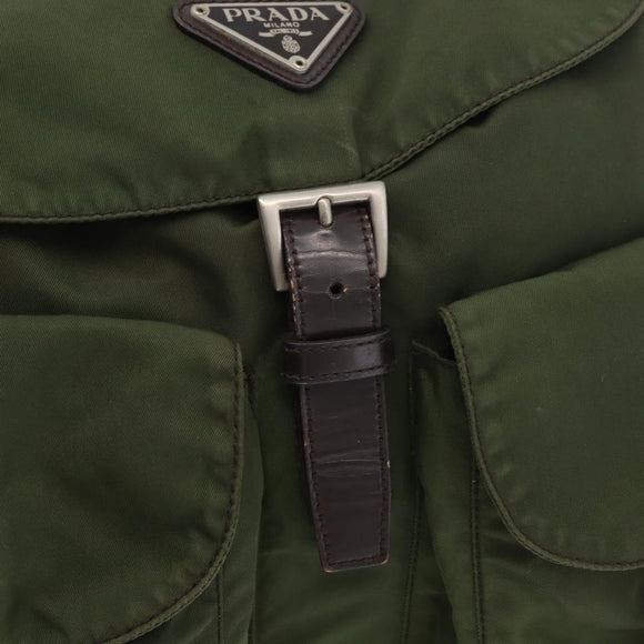 PRADA Backpack Nylon Khaki Silver Auth yk20253