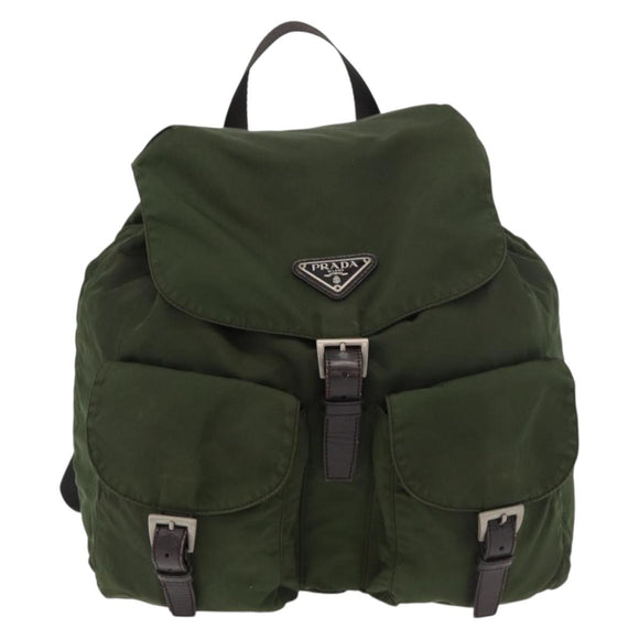 PRADA Backpack Nylon Khaki Silver Auth yk20253